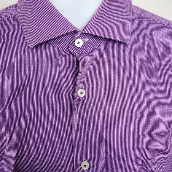 Hugo Boss Regular Fit Easy Iron Button Down Men Long Sleeve Shirt Size 17 Purple - Picture 3 of 11